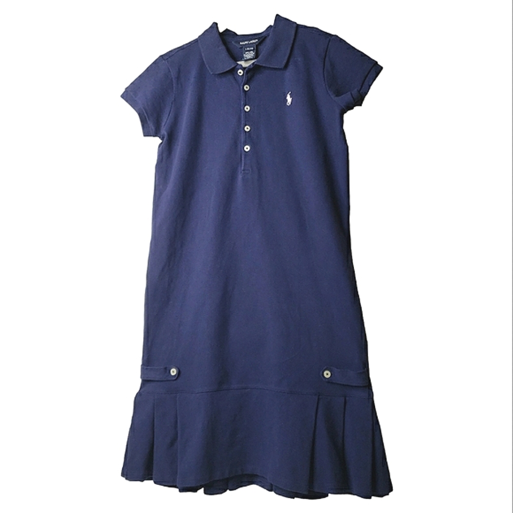 Ralph Lauren Polo Drop Waist Flounce Pop-over Preppy Pleats Sporty Dress Sz L
